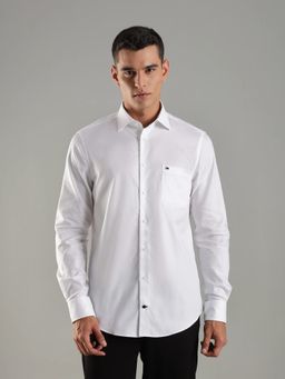 Tommy Hilfiger - White Self Design Regular Fit Cotton Shirt