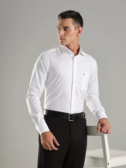 Tommy Hilfiger - White Self Design Regular Fit Cotton Shirt