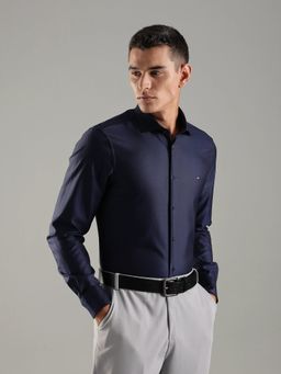 Tommy Hilfiger - Navy Blue Solid Slim Fit Cotton Shirt