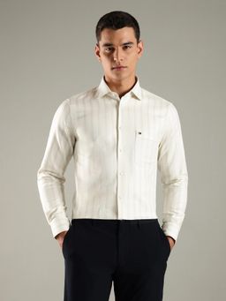 Tommy Hilfiger - Off White Striped Regular Fit Cotton Shirt