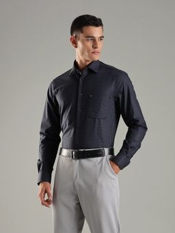 Tommy Hilfiger - Navy Blue Self Design Regular Fit Cotton Shirt