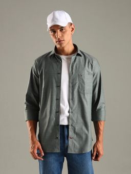 Tommy Hilfiger - Green Self Design Regular Fit Cotton Shirt
