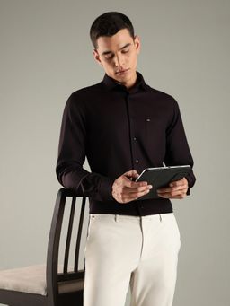 Tommy Hilfiger - Maroon Self Design Regular Fit Cotton Shirt