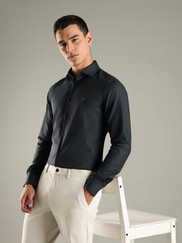 Tommy Hilfiger - Green Self Design Slim Fit Cotton Shirt