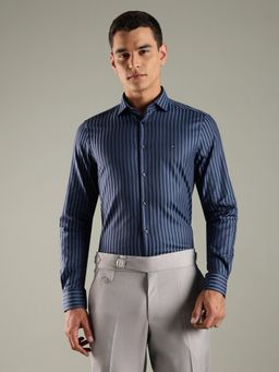 Tommy Hilfiger - Navy Blue Striped Slim Fit Cotton Shirt