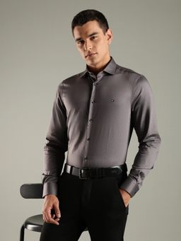 Tommy Hilfiger - Grey Checked Slim Fit Cotton Shirt