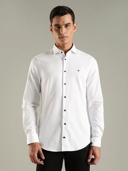 Tommy Hilfiger - White Textured Slim Fit Cotton Shirt