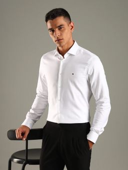 Tommy Hilfiger - White Solid Slim Fit Cotton Shirt
