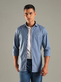 Tommy Hilfiger - Blue Solid Slim Fit Cotton Shirt