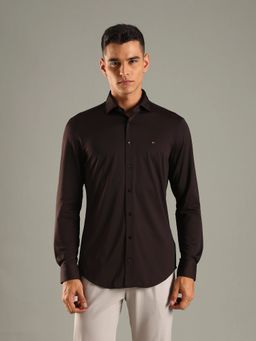 Tommy Hilfiger - Brown Solid Slim Fit Nylon Shirt