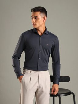 Tommy Hilfiger - Navy Blue Solid Slim Fit Nylon Shirt