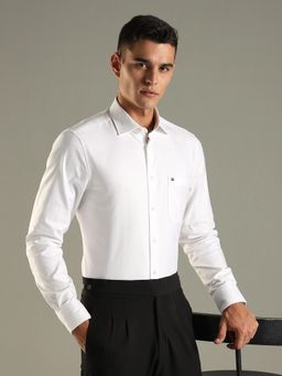 Tommy Hilfiger - White Self Design Regular Fit Cotton Shirt