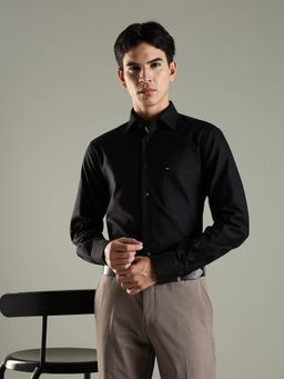 Tommy Hilfiger - Black Solid Regular Fit Cotton Shirt