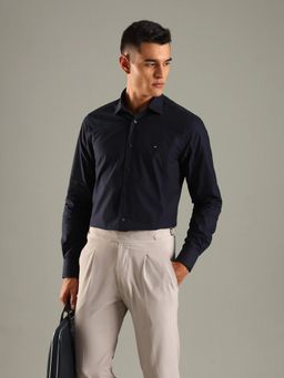 Tommy Hilfiger - Navy Blue Solid Regular Fit Cotton Shirt