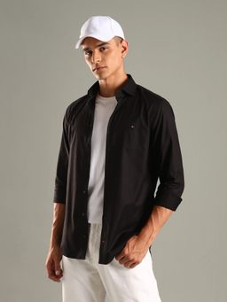 Tommy Hilfiger - Brown Solid Slim Fit Cotton Shirt