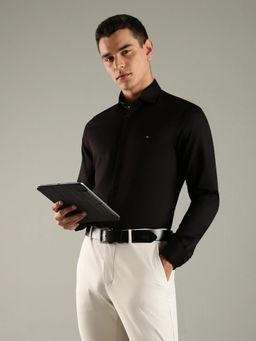 Tommy Hilfiger - Black Solid Slim Fit Cotton Shirt