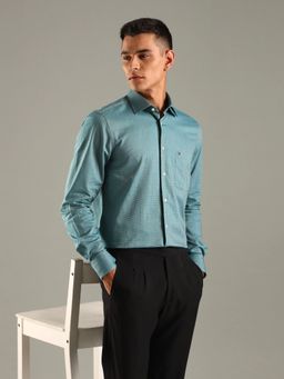 Tommy Hilfiger - Green Self Design Regular Fit Cotton Shirt