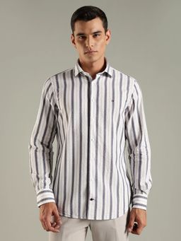 Tommy Hilfiger - Off White Striped Regular Fit Cotton Shirt