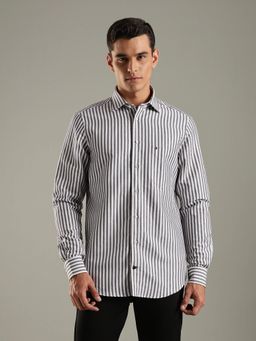 Tommy Hilfiger - Grey Striped Regular Fit Cotton Shirt