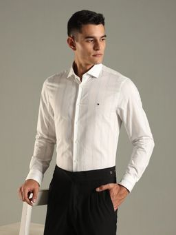 Tommy Hilfiger - Off White Striped Slim Fit Cotton Shirt