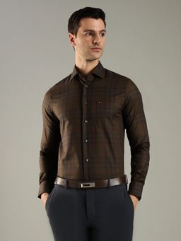 Tommy Hilfiger - Brown Checked Regular Fit Cotton Shirt
