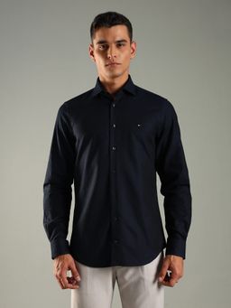 Tommy Hilfiger - Navy Blue Printed Slim Fit Cotton Shirt