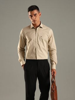Tommy Hilfiger - Beige Printed Regular Fit Cotton Shirt