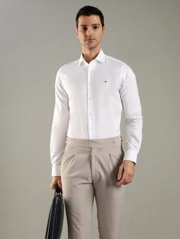 Tommy Hilfiger - White Solid Regular Fit Cotton Shirt