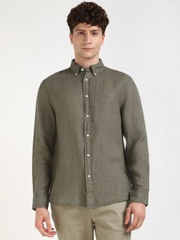 Tommy Hilfiger - Green Solid Regular Fit Linen Shirt
