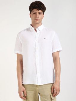 Tommy Hilfiger - White Solid Regular Fit Linen Shirt