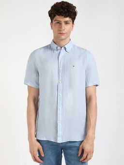 Tommy Hilfiger - Blue Solid Regular Fit Linen Shirt