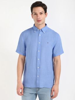 Tommy Hilfiger - Blue Solid Regular Fit Linen Shirt