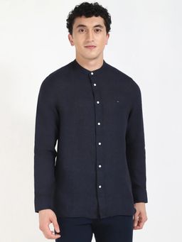 Tommy Hilfiger - Navy Blue Solid Regular Fit Linen Shirt