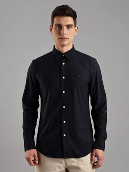 Tommy Hilfiger - Navy Blue Solid Slim Fit Polyester Shirt