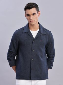 Tommy Hilfiger - Navy Blue Self Design Relaxed Fit Polyester Shirt