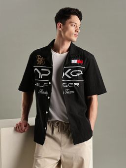 Tommy Hilfiger - Black Typographic Regular Fit Nylon Shirt
