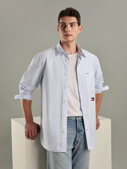 Tommy Hilfiger - Blue Striped Regular Fit Cotton Shirt