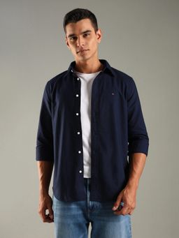Tommy Hilfiger - Navy Blue Solid Regular Fit Cotton Shirt