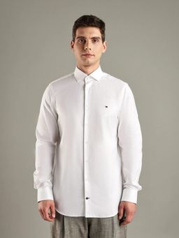 Tommy Hilfiger - White Solid Slim Fit Cotton Shirt