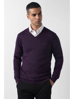 Van Heusen - Men Purple Solid V-Neck Sweater