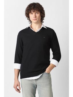 Van Heusen - Men Black Solid V-Neck Sweater