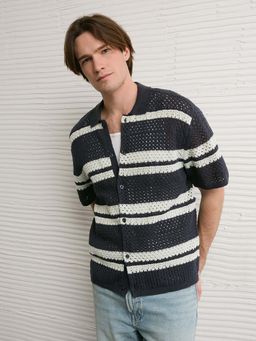 American Eagle - Navy Blue Short-Sleeve Polo Sweater