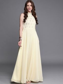 Ethnovog - Ready To Wear Off White Embroidered Floor Length Gown