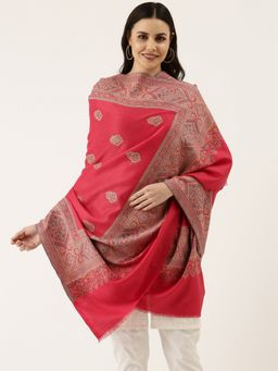 Pashmoda - Women Pink Woven Design Jamawar Shawl