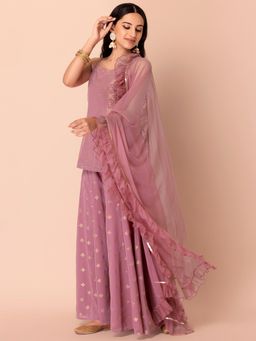 Indya - Pink Gota Frilled Mesh Dupatta
