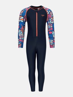 Speedo - Navy Blue Printed V-Neck Swimsuit