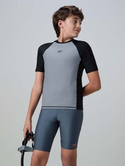 Speedo - Grey Solid/Plain Round Neck Swimsuit