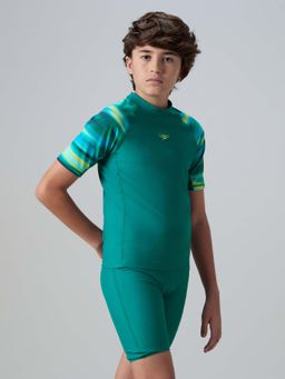 Speedo - Green Printed Round Neck Swimsuit