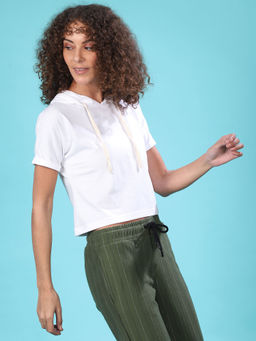 PINACOLADA - Women Solid Stylish White Casual Crop Top