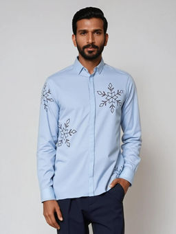 HE SPOKE - Blue Embroidered Casual Shirt